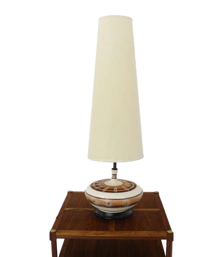 EstablishedLines Large 53" Tall Round Porcelain Pottery Base Mid-Century Modern Table Lamp MINT!
