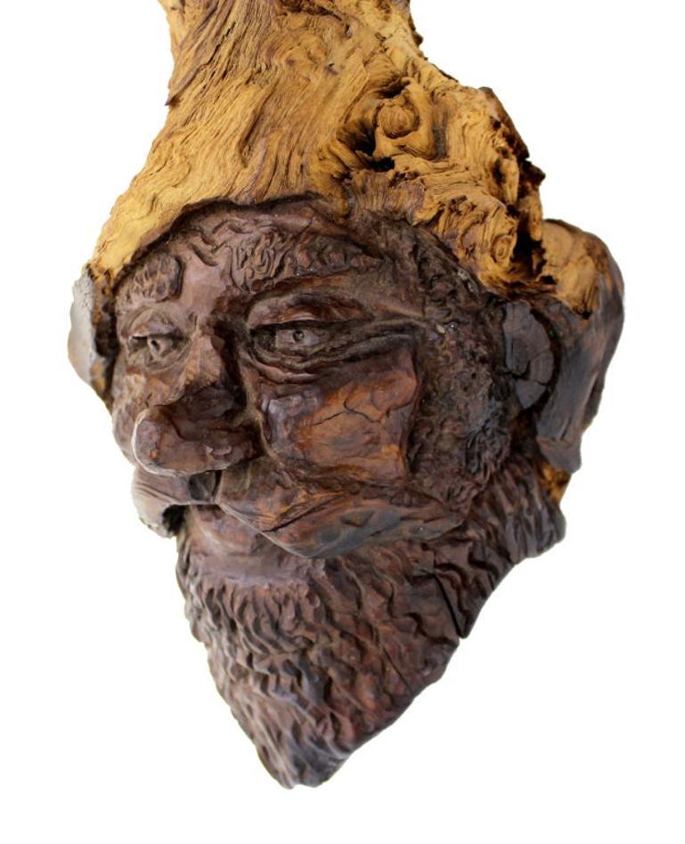 EstablishedLines Very Fine Detailed Burl Wood Carving of an Elf or Gnome Face Wall Sculpture MINT