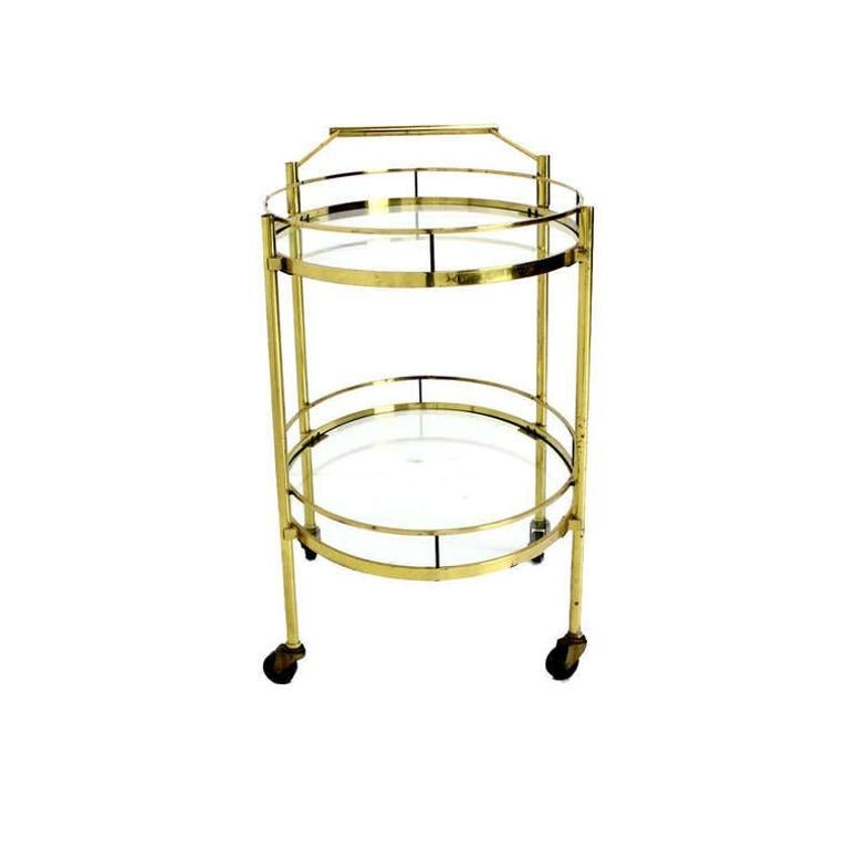 EstablishedLines Mid Century Modern Solid Brass Oval Tea Cart Rolling Bar