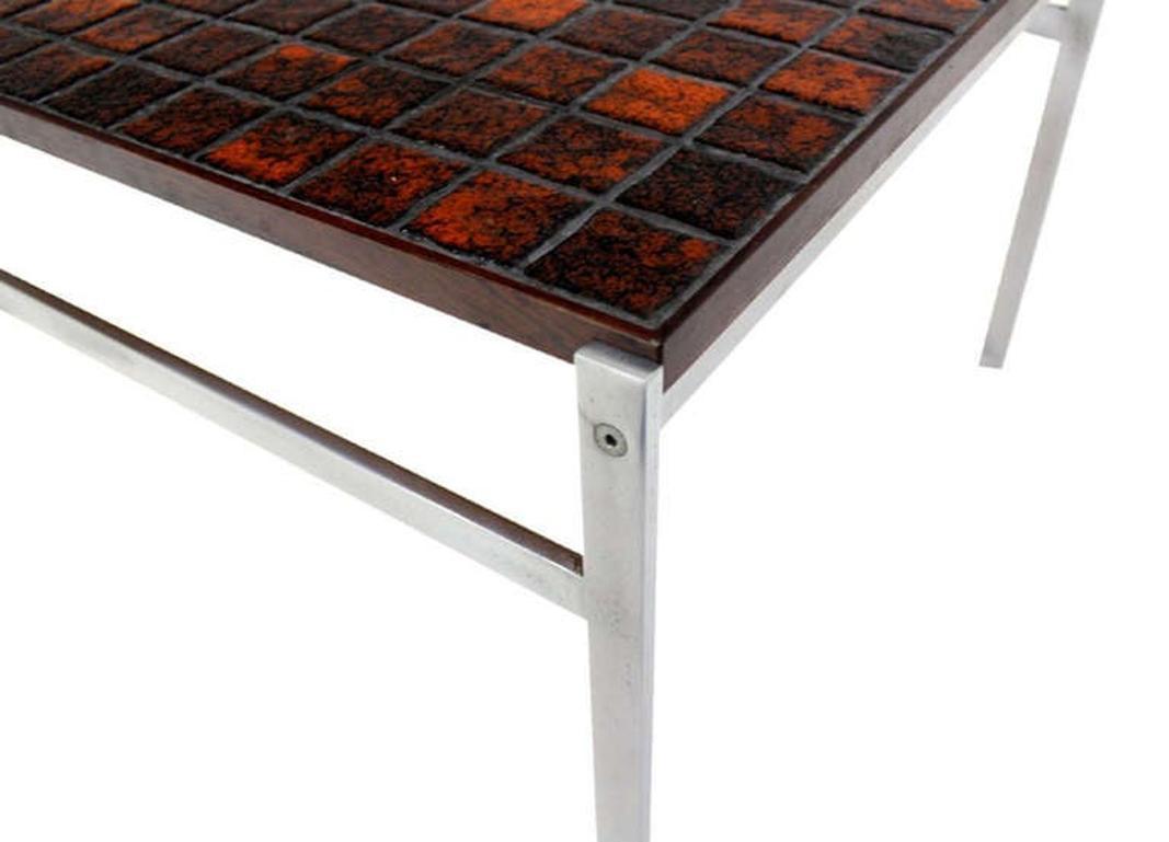 EstablishedLines Danish Modern Chrome Base Tile Mosaic Rosewood Top Square Coffee Side Table MINT
