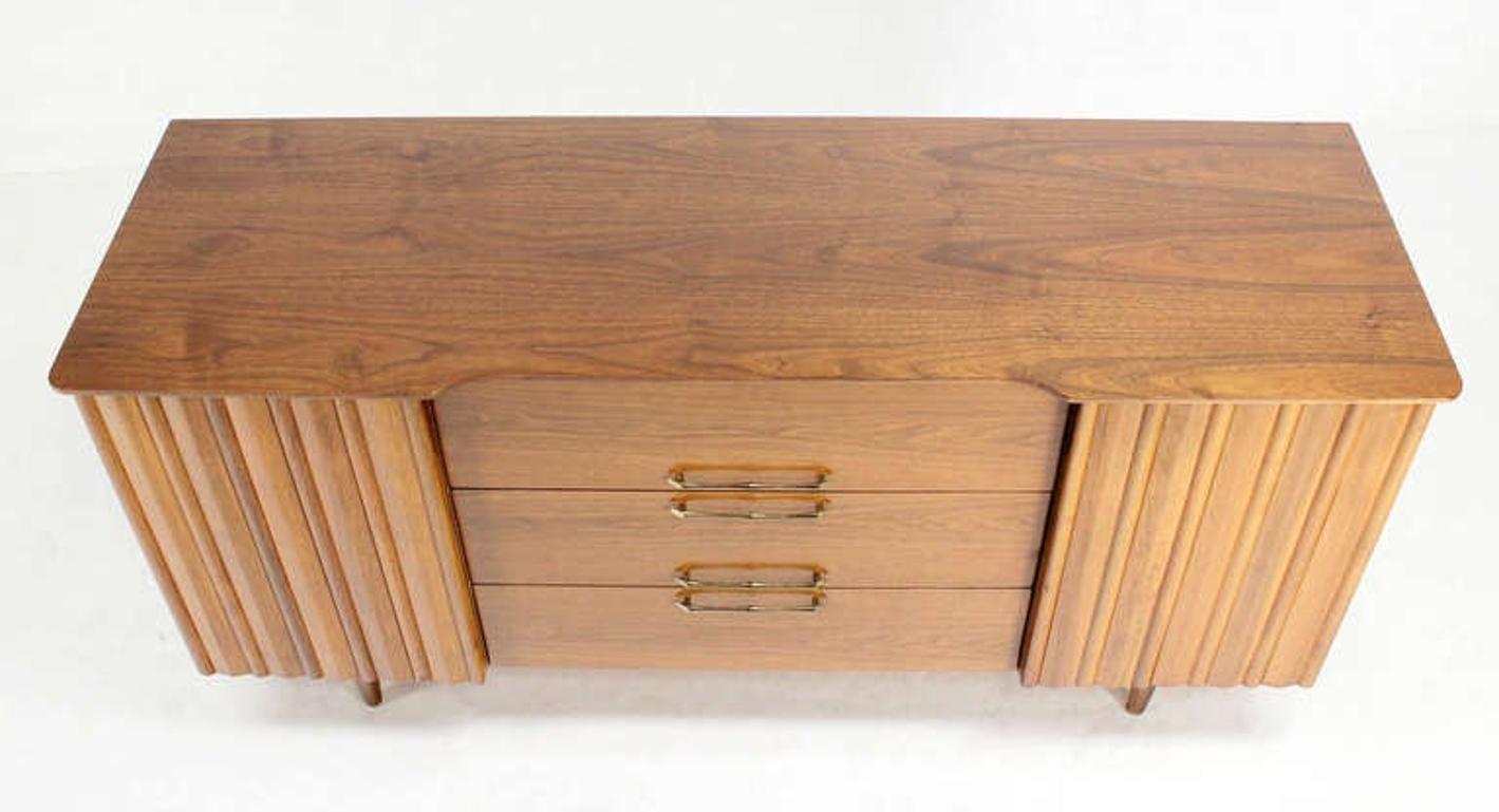 EstablishedLines Danish Mid Century Modern Long Walnut Dresser Super Clean 3 Drawers Two Doors