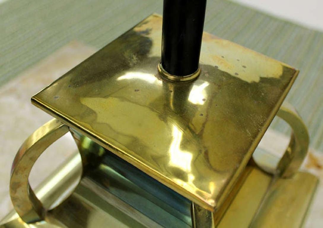 EstablishedLines Mid Century Modern Polished Brass 4 Handles Square Jug Shape Table Lamp MINT!