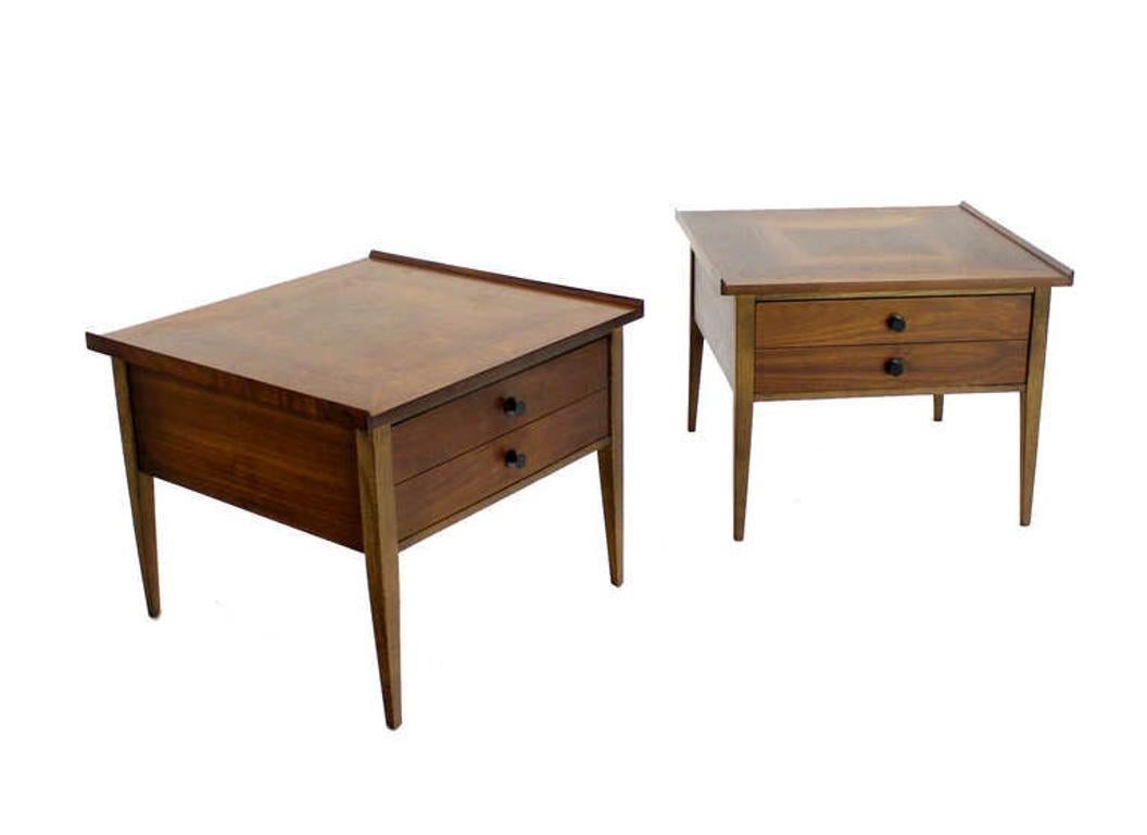 EstablishedLines Pair Large Square Raised Rolled Edge Danish Mid Century Modern Walnut End Tables