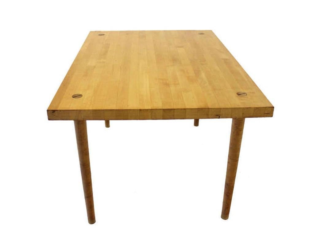 Solid Maple 2" Thick Butcher Block Top Tapered Dowel Legs Writing Dining Table