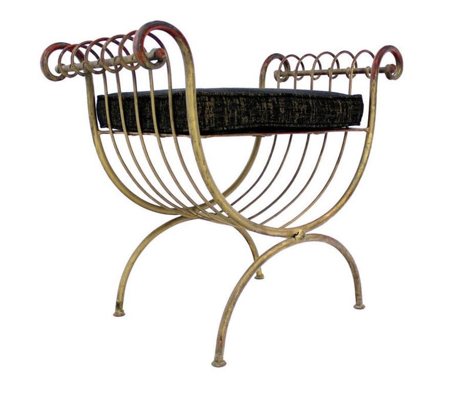 EstablishedLines Mid Century Modern U Shape Gilt Wrought Iron Window Bench NEW Upholstery MINT!