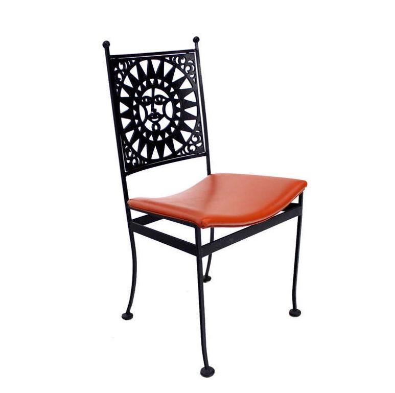 EstablishedLines Thick Steel Chair Pierced Sun Sunburst Design Back Mid-Century Modern MINT!