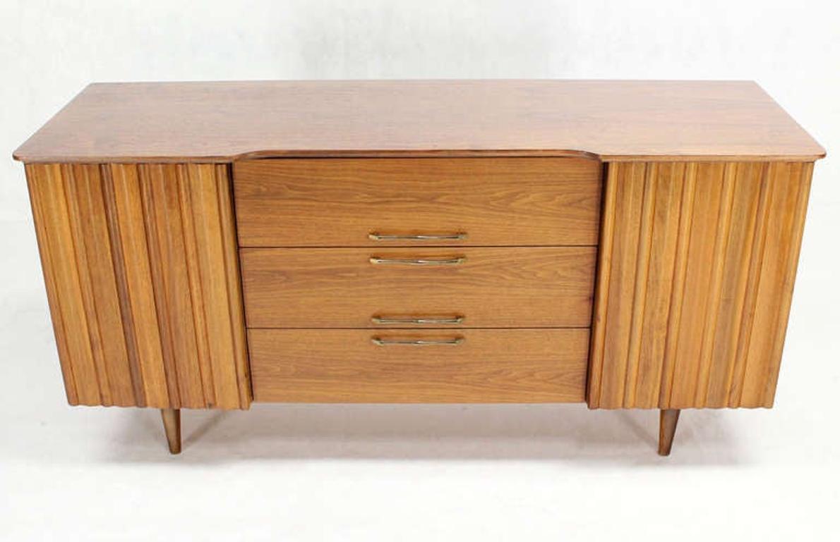 EstablishedLines Danish Mid Century Modern Long Walnut Dresser Super Clean 3 Drawers Two Doors