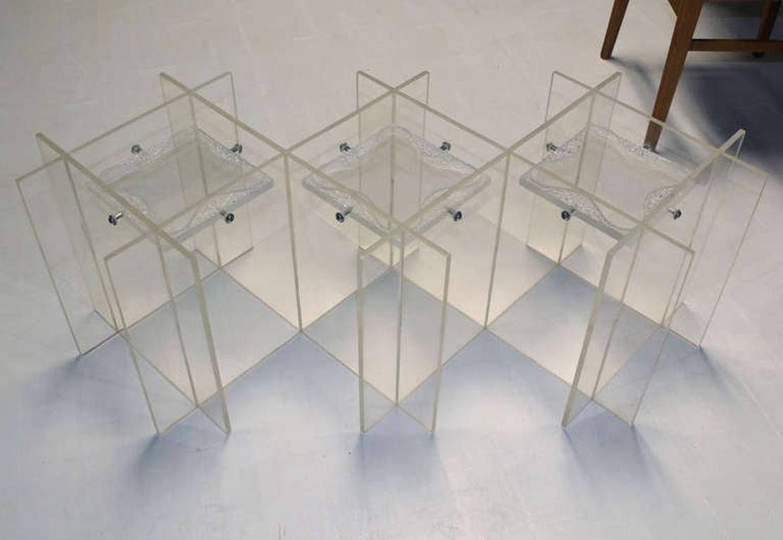 EstablishedLines Mid-Century Modern Long Rectangular Lucite Base Glass Top Coffee Table MINT!