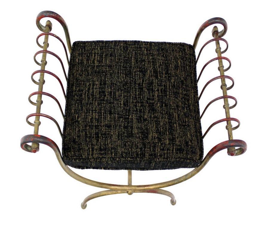 EstablishedLines Mid Century Modern U Shape Gilt Wrought Iron Window Bench NEW Upholstery MINT!