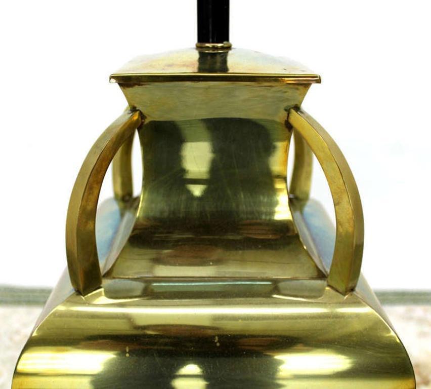 EstablishedLines Mid Century Modern Polished Brass 4 Handles Square Jug Shape Table Lamp MINT!