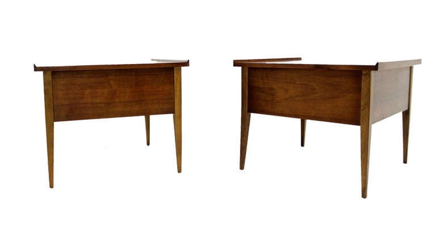 EstablishedLines Pair Large Square Raised Rolled Edge Danish Mid Century Modern Walnut End Tables