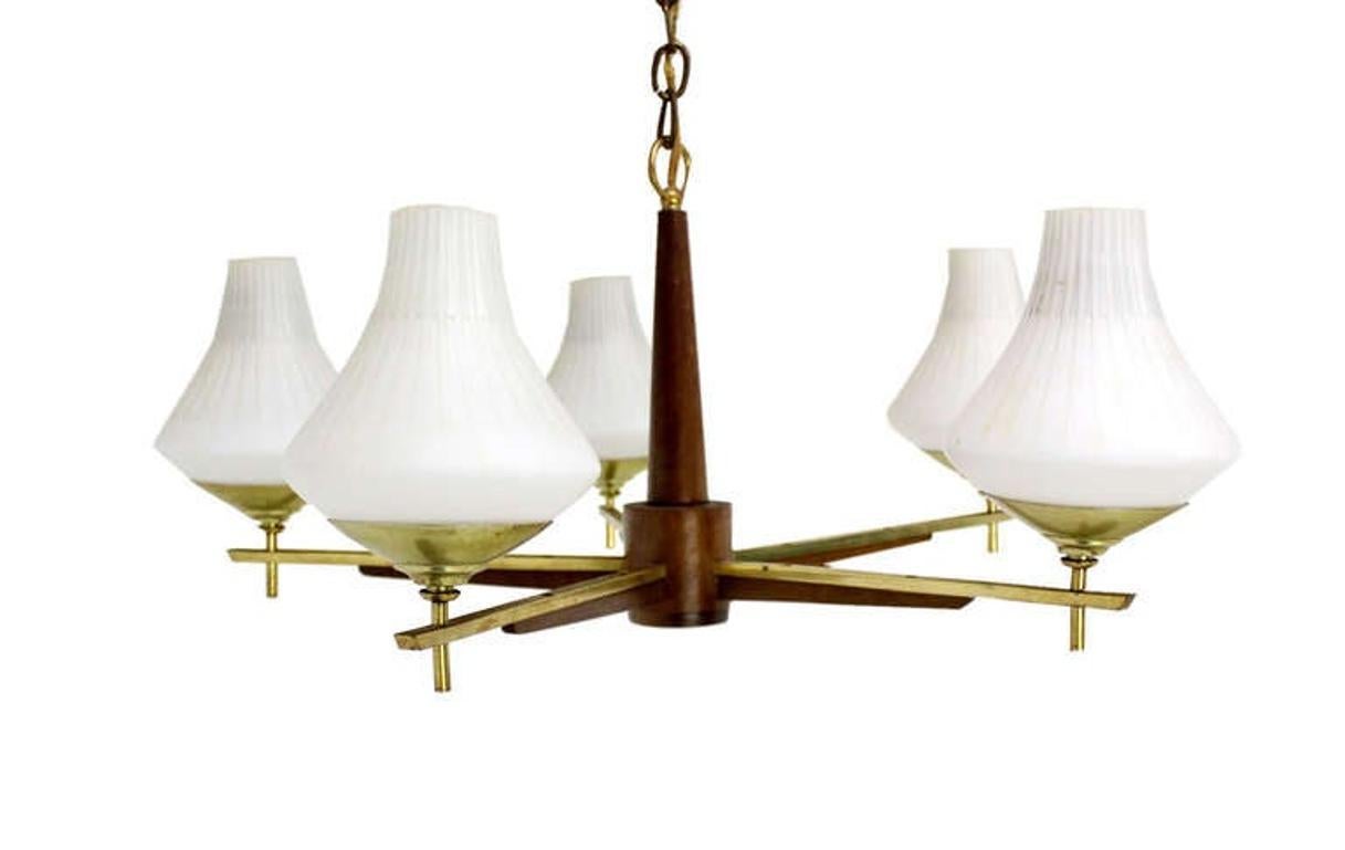 EstablishedLines Danish Mid Century Modern Light Fixture Chandelier 5 Frosted Glass Shades MINT!