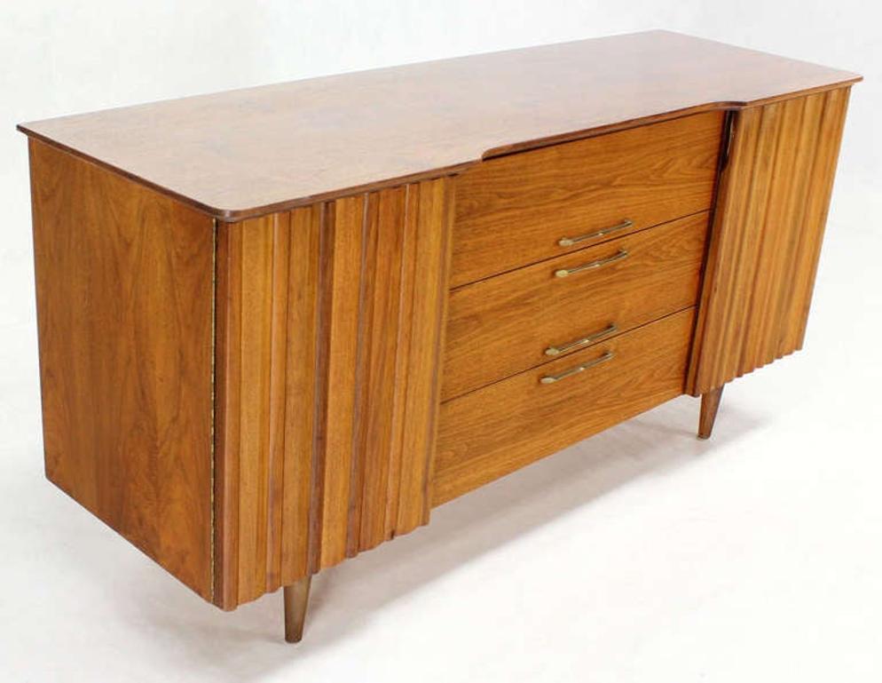 EstablishedLines Danish Mid Century Modern Long Walnut Dresser Super Clean 3 Drawers Two Doors