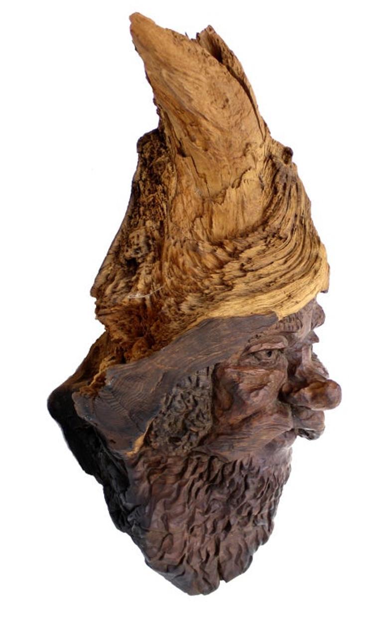 EstablishedLines Very Fine Detailed Burl Wood Carving of an Elf or Gnome Face Wall Sculpture MINT