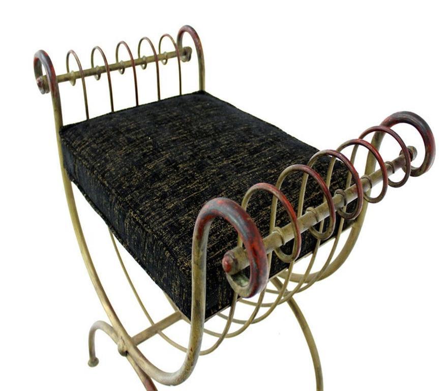 EstablishedLines Mid Century Modern U Shape Gilt Wrought Iron Window Bench NEW Upholstery MINT!