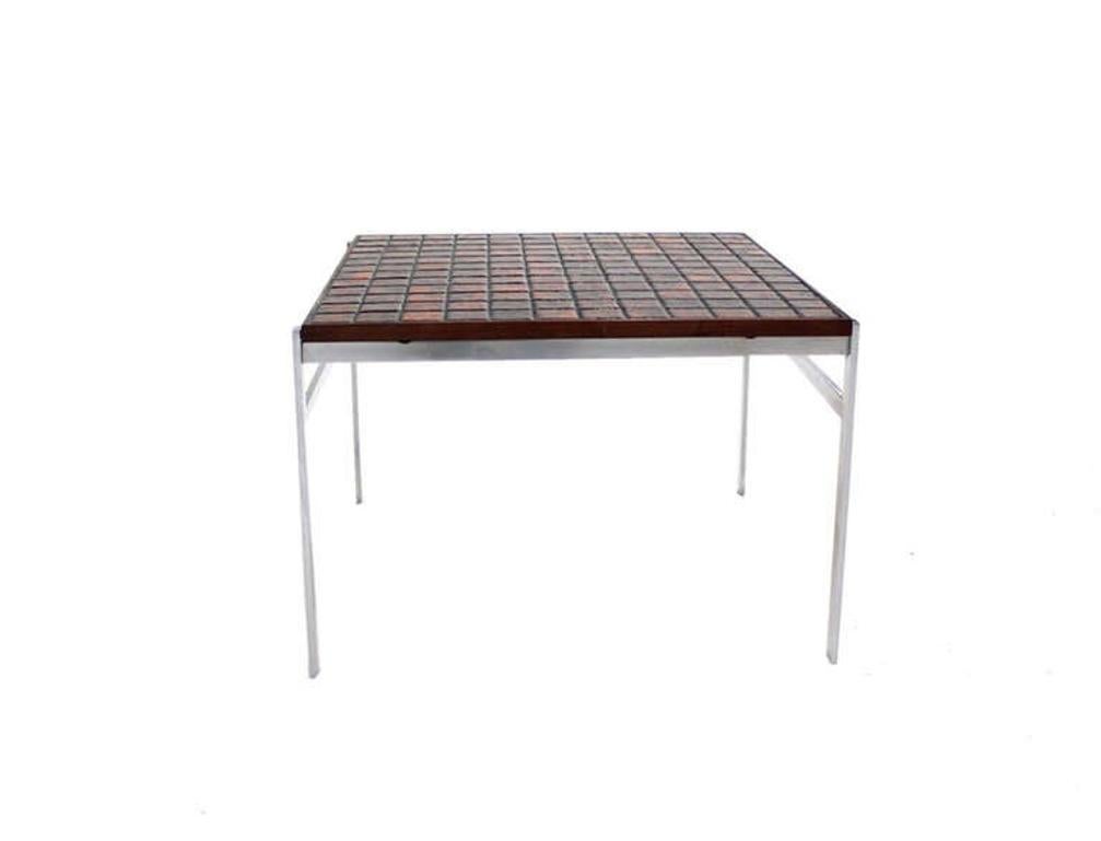 EstablishedLines Danish Modern Chrome Base Tile Mosaic Rosewood Top Square Coffee Side Table MINT