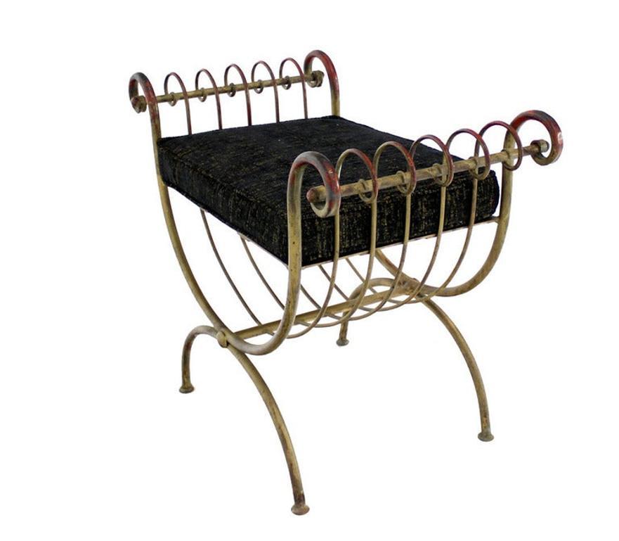 EstablishedLines Mid Century Modern U Shape Gilt Wrought Iron Window Bench NEW Upholstery MINT!