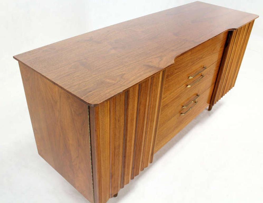 EstablishedLines Danish Mid Century Modern Long Walnut Dresser Super Clean 3 Drawers Two Doors