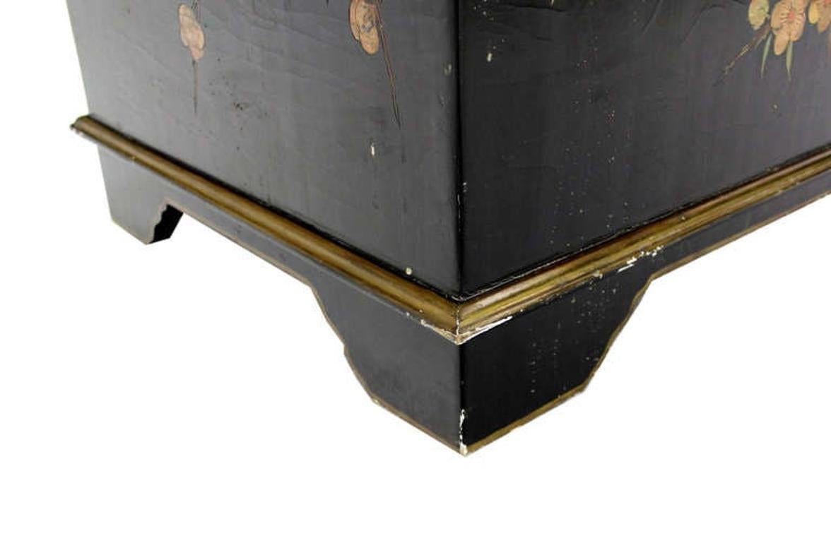 EstablishedLines Oriental Hand Painted Black Lacquer Bar Trunk Chest Electric Lift Shelf Inside