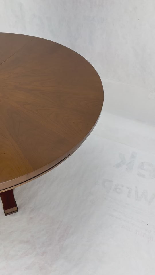 EstablishedLines Baker Round Racetrack Single Pedestal Base Two Leave Fruitwood Dining Table MINT