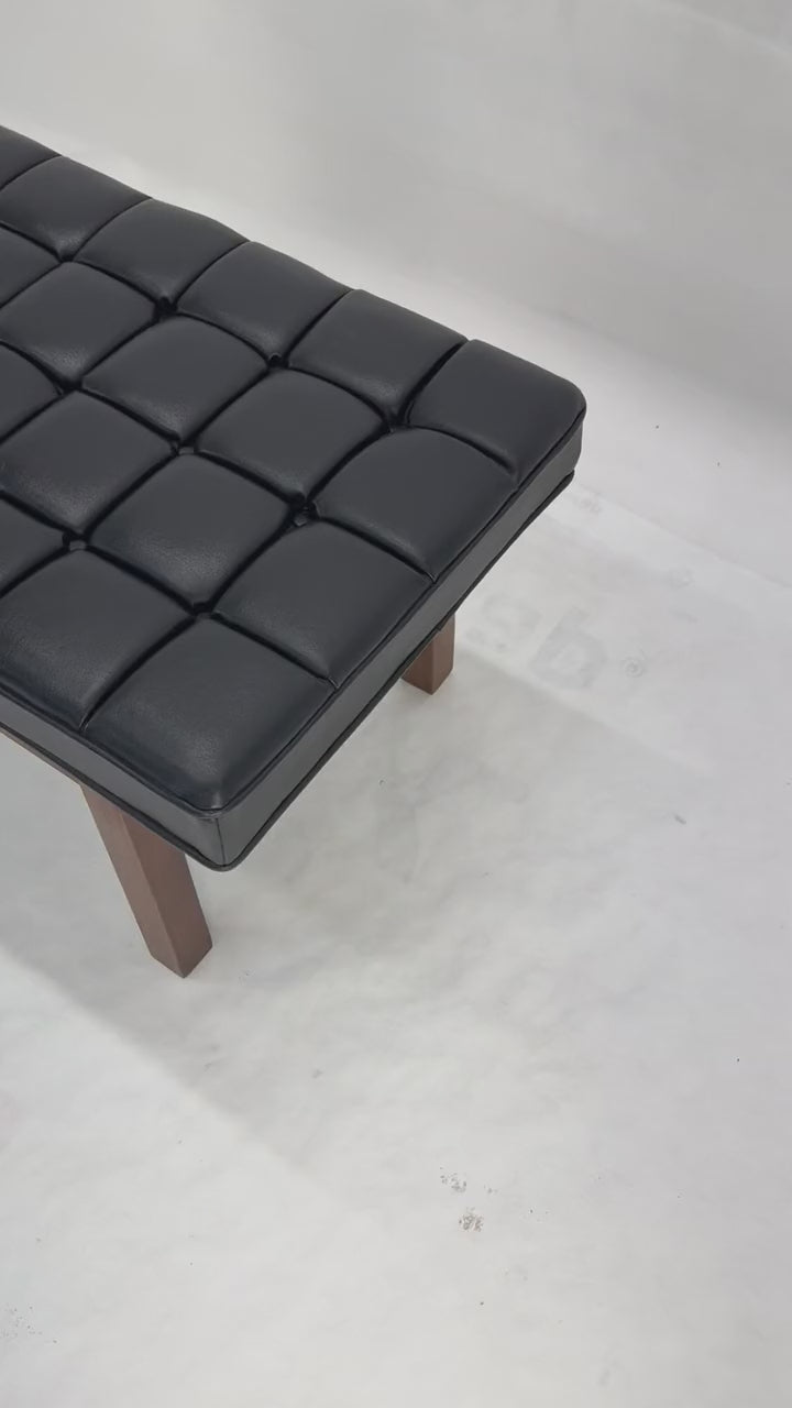 EstablishedLines MINT Mid Century Modern Black Tufted Upholstery Solid Oiled Walnut Base MINT!