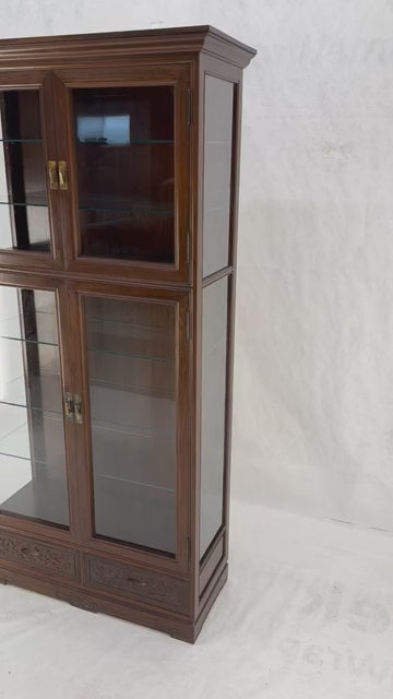 EstablishedLines 4 Doors Carved Teak 5 Shelves 2 Bottom Drawers 72" Tall Curio Cabinet Showcase