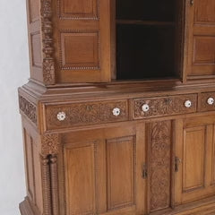 EstablishedLines Solid Carved Teak Antique Two Part Cupboard Cabinet with Unique Feature Mint!