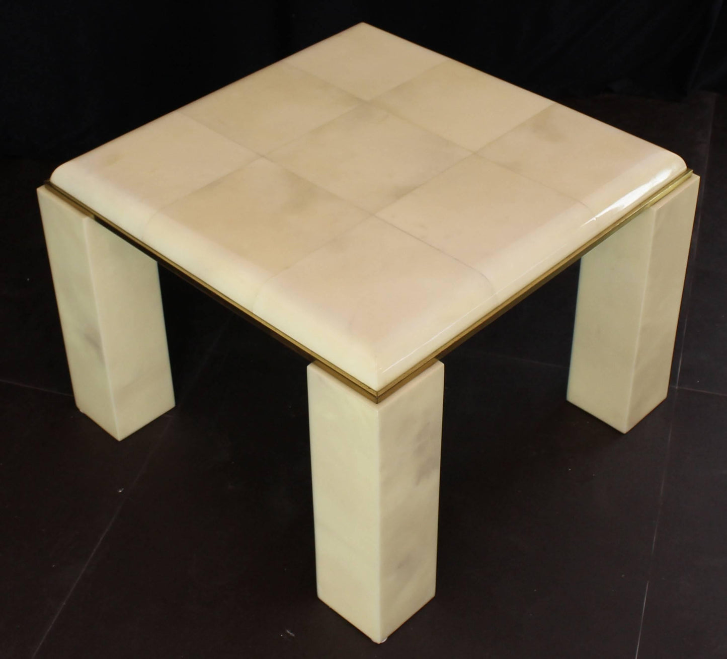 Lacquered Parchment Solid Brass Edge Trim Square Side Occasional Coffee Table