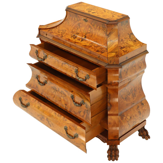 Italian Bombe Inlay Olive Wood Dresser Drop Front Jewerly Compartment Secretary