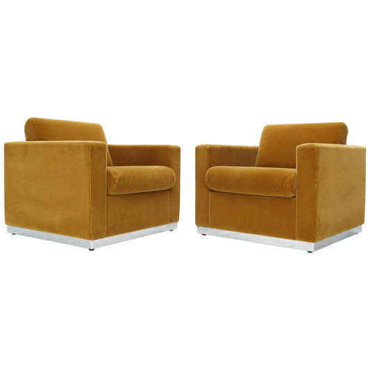 Pair of Mohair Club Chairs Ward Bennett for Brickel