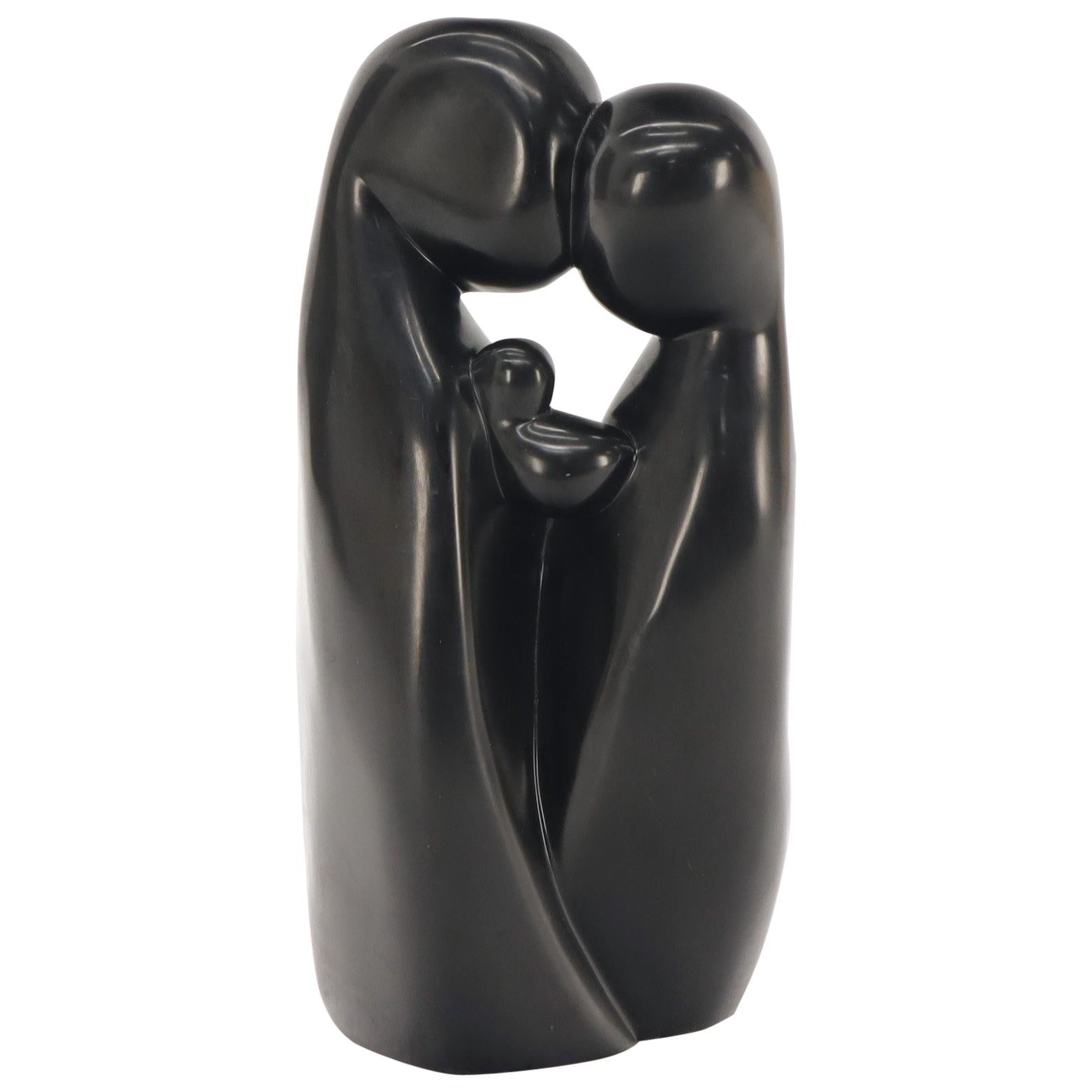 EstablishedLines Large Carved and Polished Onyx Sculpture of Mother and Daughter Theme