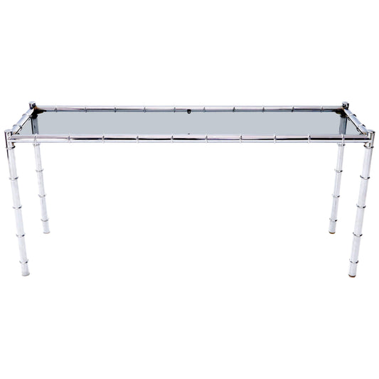 EstablishedLines Faux Chrome Bamboo Smoked Glass Console Sofa Table