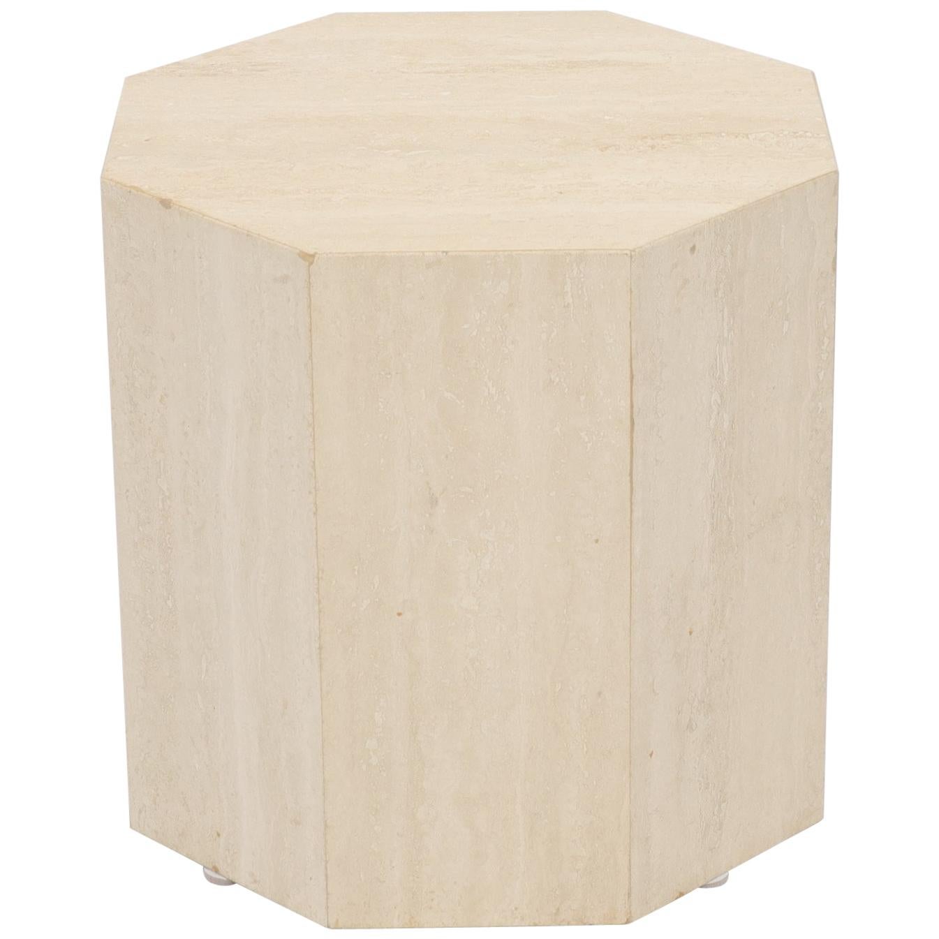 EstablishedLines Octagon Shape Travertine Side Table Pedestal