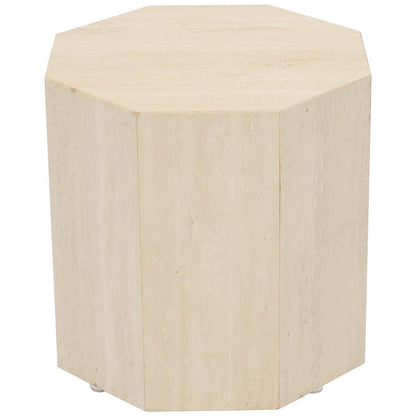 EstablishedLines Octagon Shape Travertine Side Table Pedestal