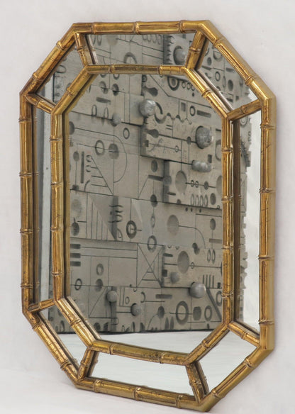 EstablishedLines Rectangle Hexagon Shape Gold Finish Gilt Faux Bamboo Wall Mirror