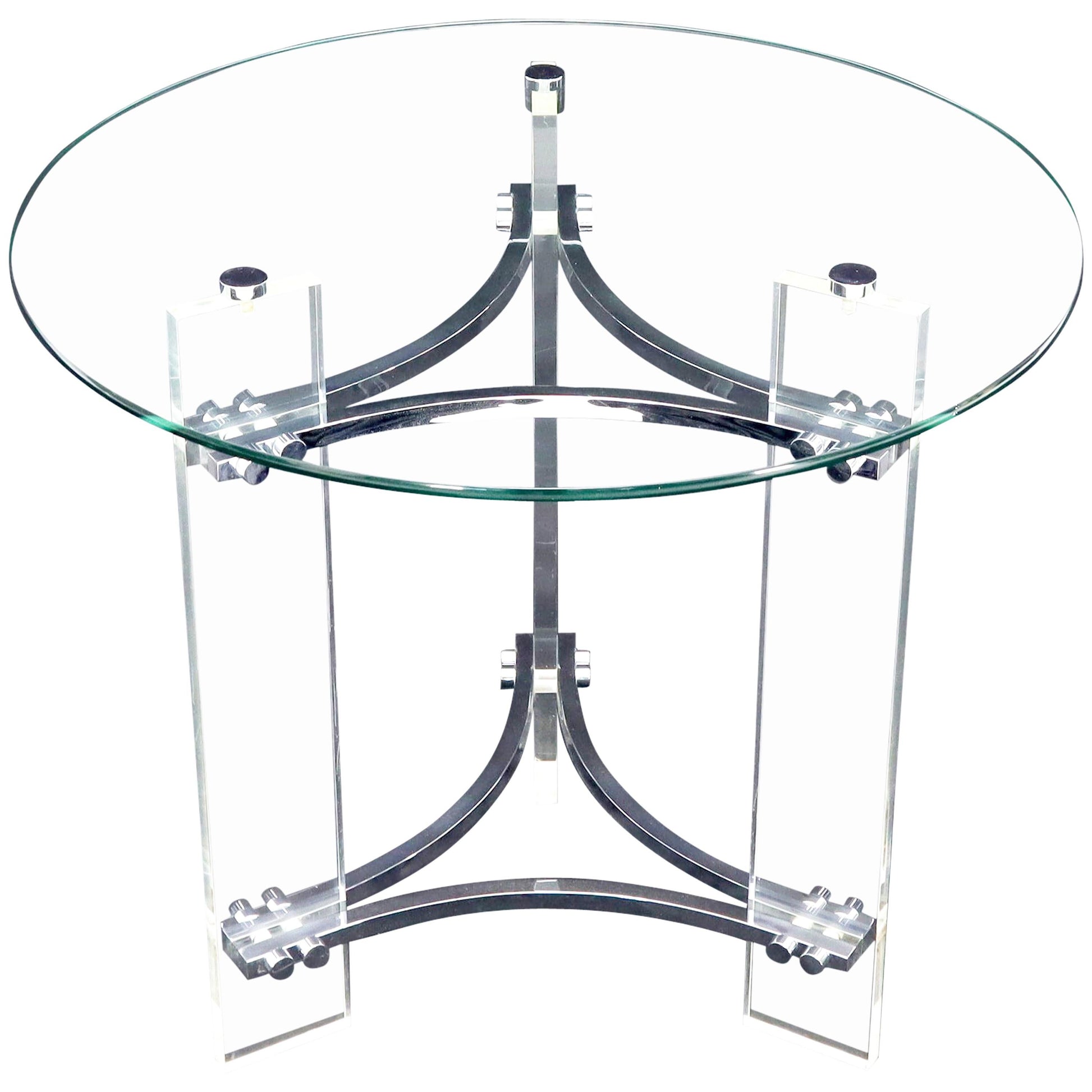 EstablishedLines Round Glass Chrome & Lucite Occasional Side End Table Stand Charles Hollis Jones