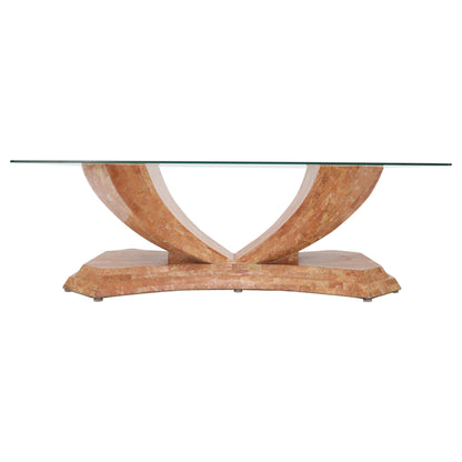 EstablishedLines Tessellated Stone Veneer Tile Glass Top Coffee Table