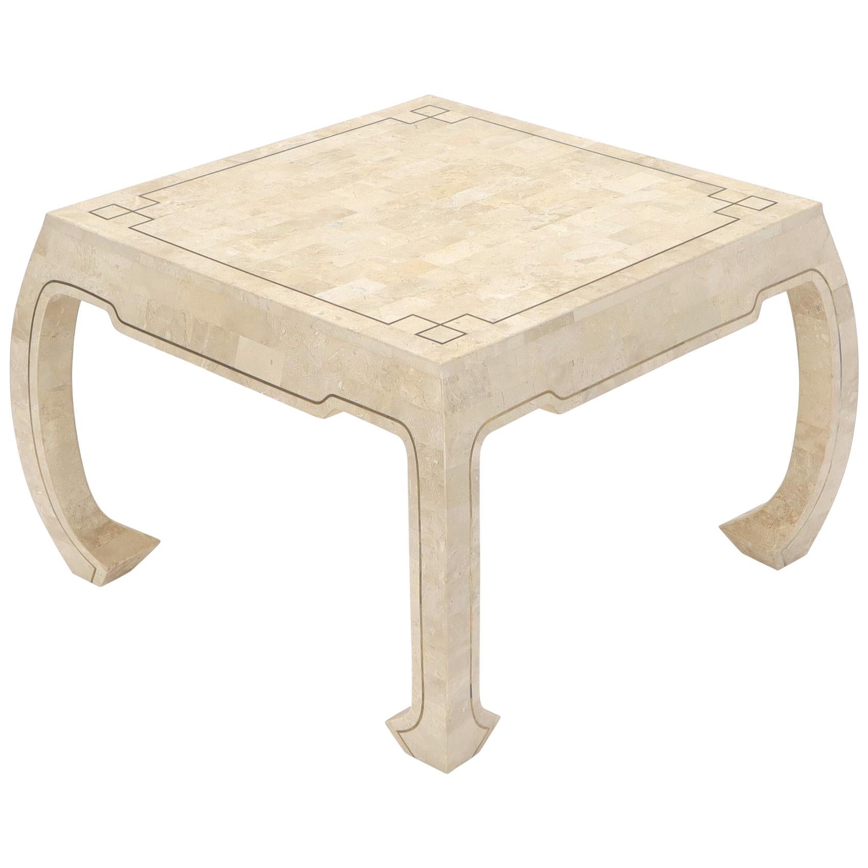 EstablishedLines Tessellated Stone Veneer Brass Inlay Square Occasional Coffee Side Table