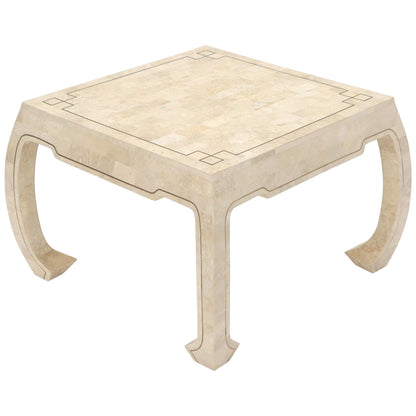 EstablishedLines Tessellated Stone Veneer Brass Inlay Square Occasional Coffee Side Table