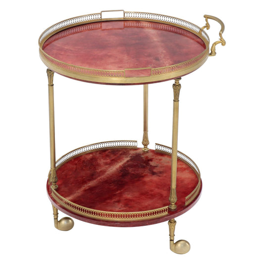 EstablishedLines Round Aldo Tura Lacquered Parchment Goat Skin Serving Bar Cart