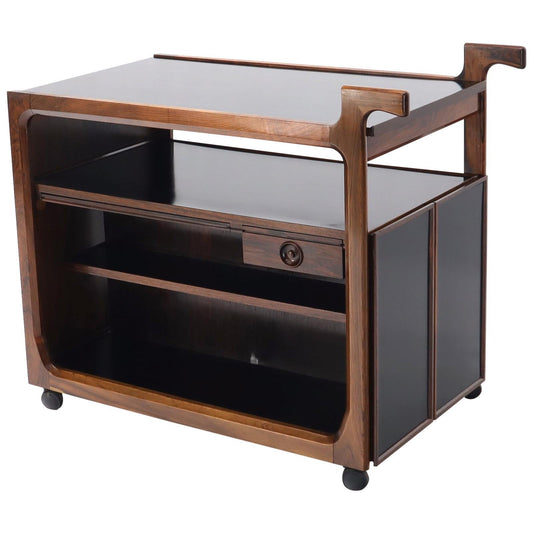 EstablishedLines Multifunctional Danish Rosewood Drop Leaf Bar Tea Cart Mid-Century Modern