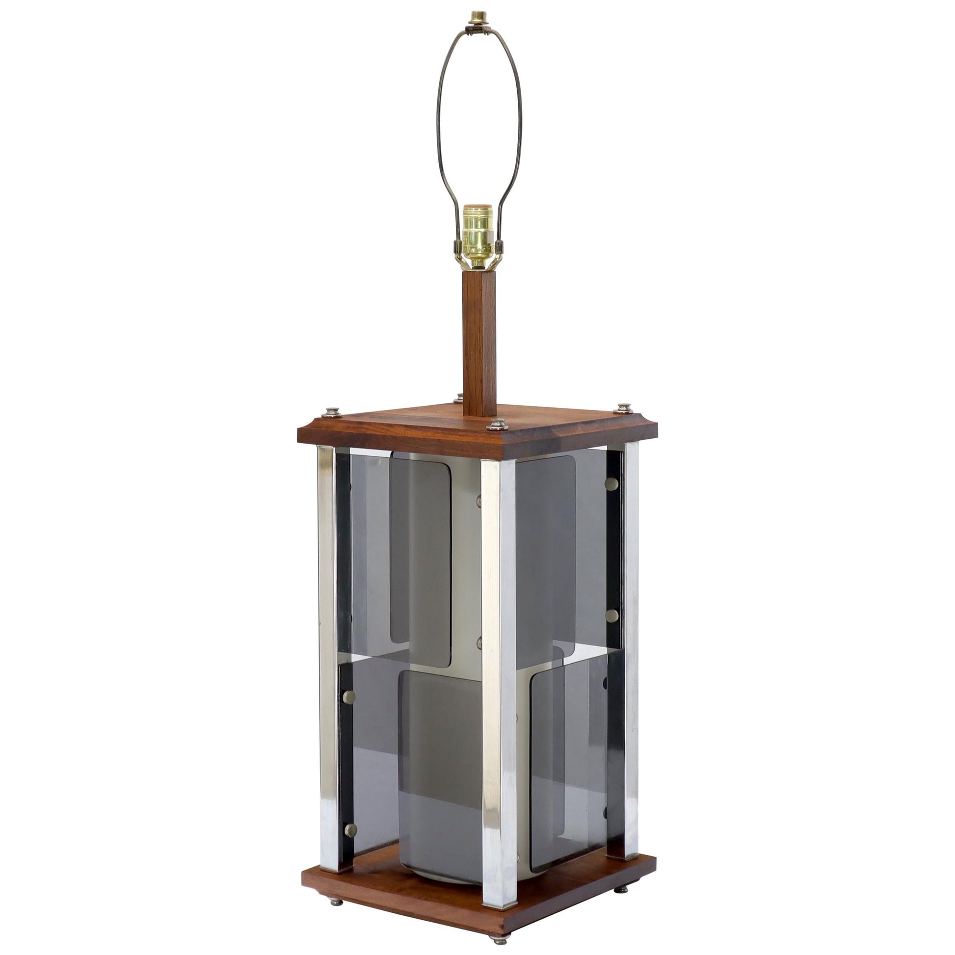 EstablishedLines Large Mid-Century Modern Square Walnut & Lucite Table Lamp