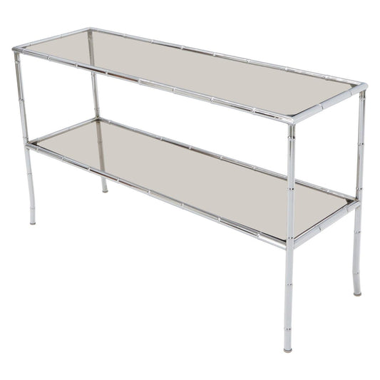 EstablishedLines Chrome Faux Bamboo Two-Tier Smoked Glass Console Sofa Table