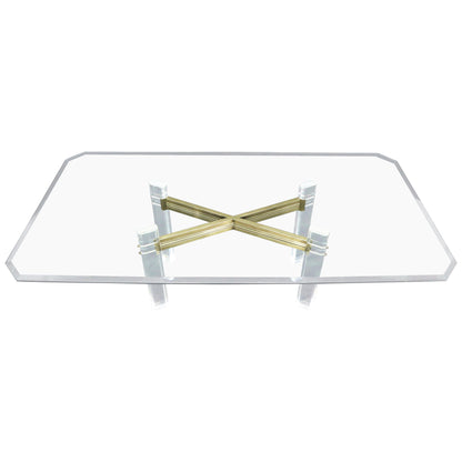 EstablishedLines Large Glass Top Lucite and Brass Base Conference Dining Table atr. Mastercraft