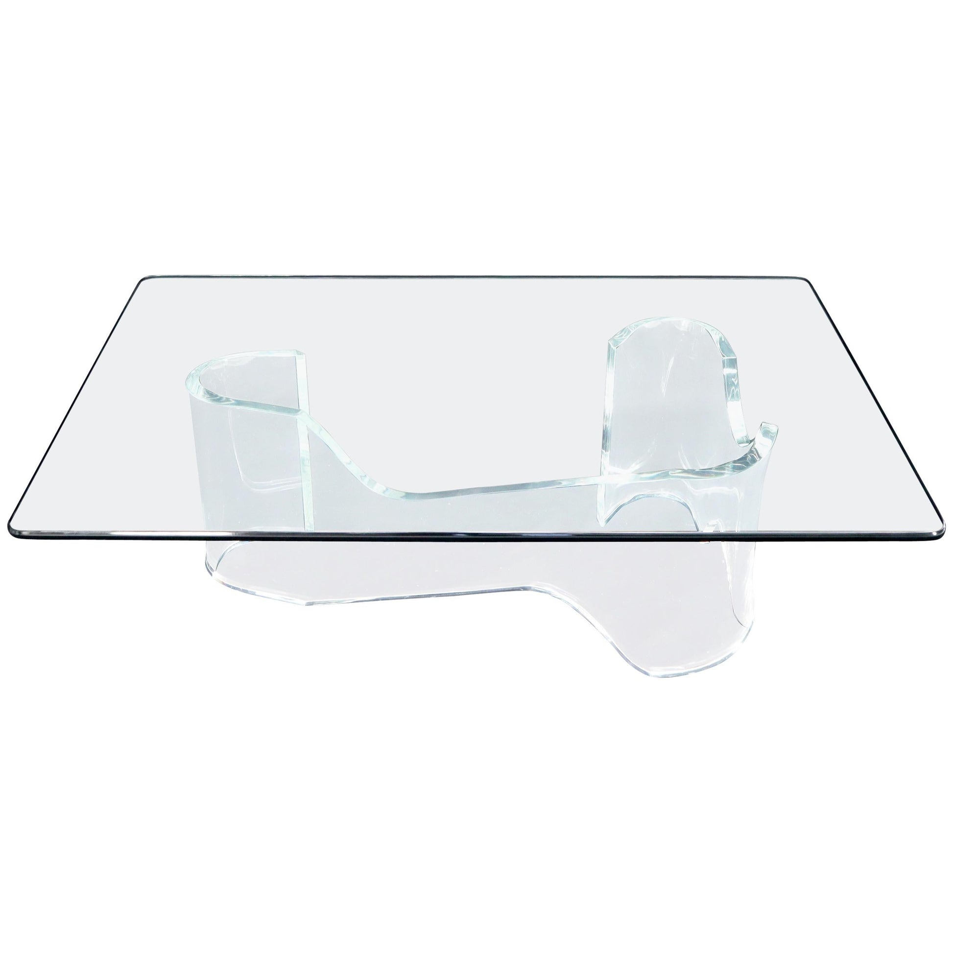 EstablishedLines Thick Bent Lucite Organic Shape Base Rectangle Glass top Coffee Table