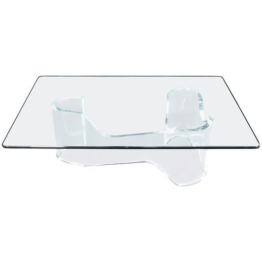 EstablishedLines Thick Bent Lucite Organic Shape Base Rectangle Glass top Coffee Table