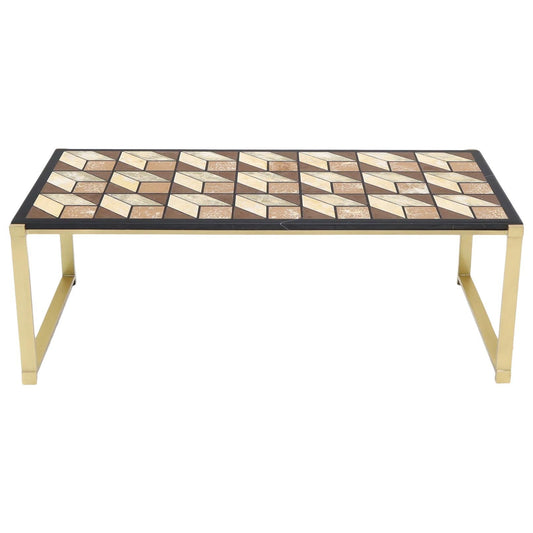 EstablishedLines Mosaic Marble-Top Solid Brass Bracket Legs Coffee Table