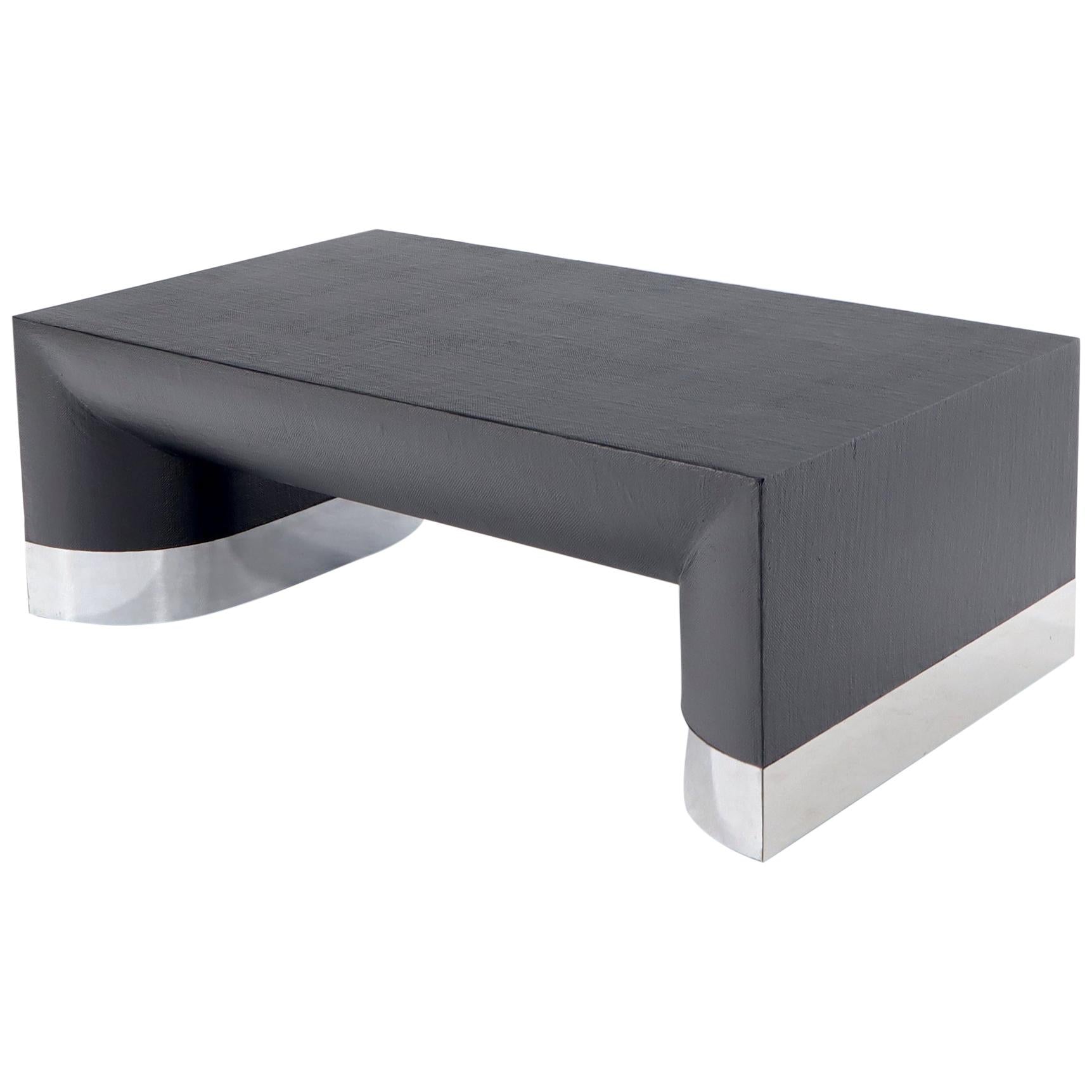 EstablishedLines Large Black Lacquer Cloth Covered Chrome Base Rectangular Coffee Table