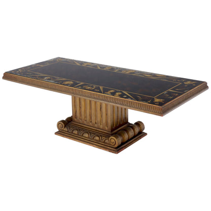 EstablishedLines Reverse Painting Glass Top Colomn Pedestal Shape Base Gold Gilt Coffee Table