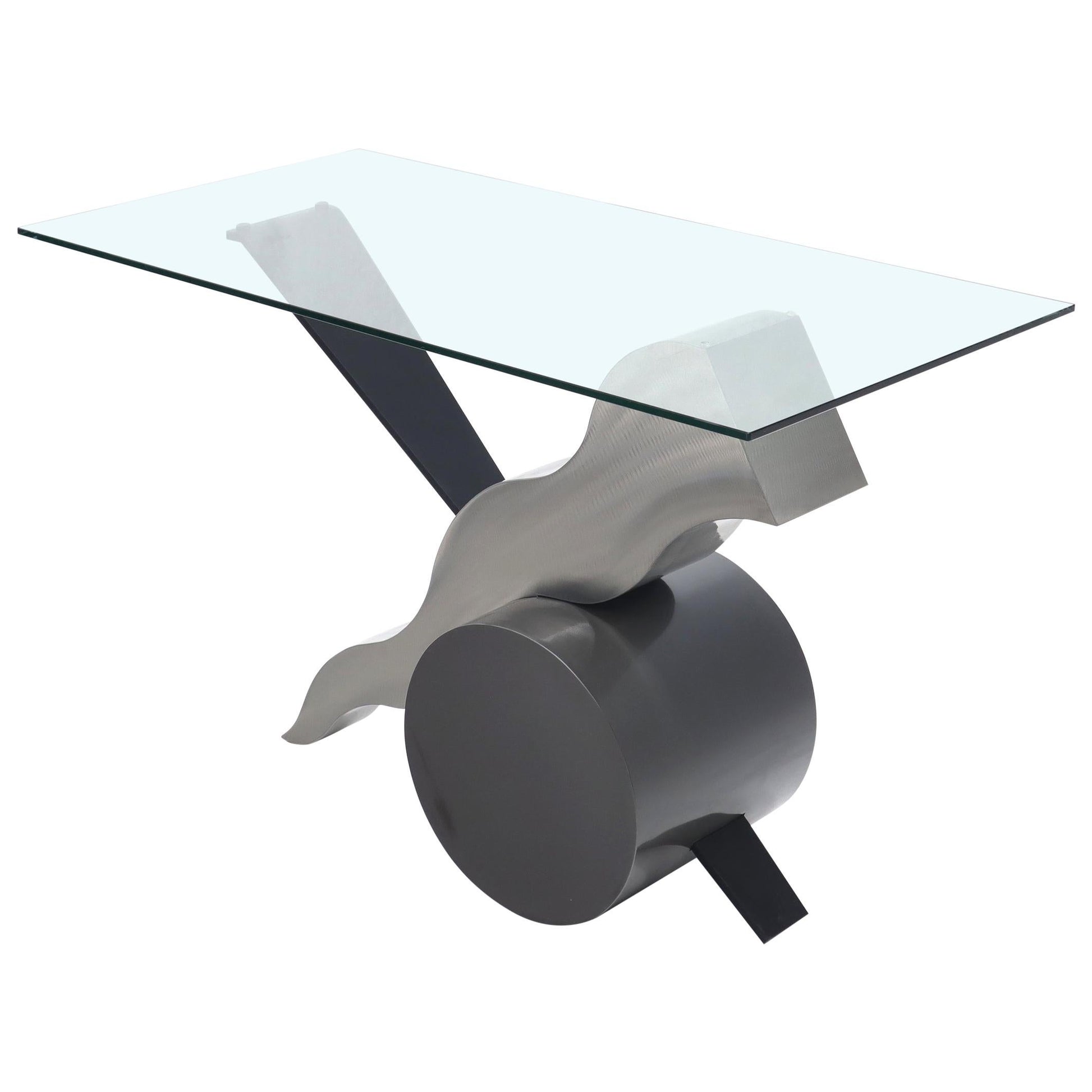 EstablishedLines Forged Steel Base Glass Top Console Sofa Table